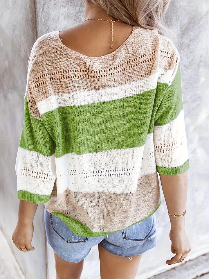 Maya™ | Color‑Block V‑Neck Knit Top