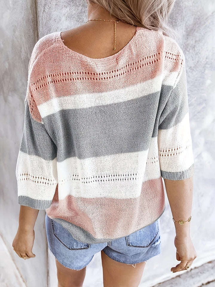 Maya™ | Color‑Block V‑Neck Knit Top